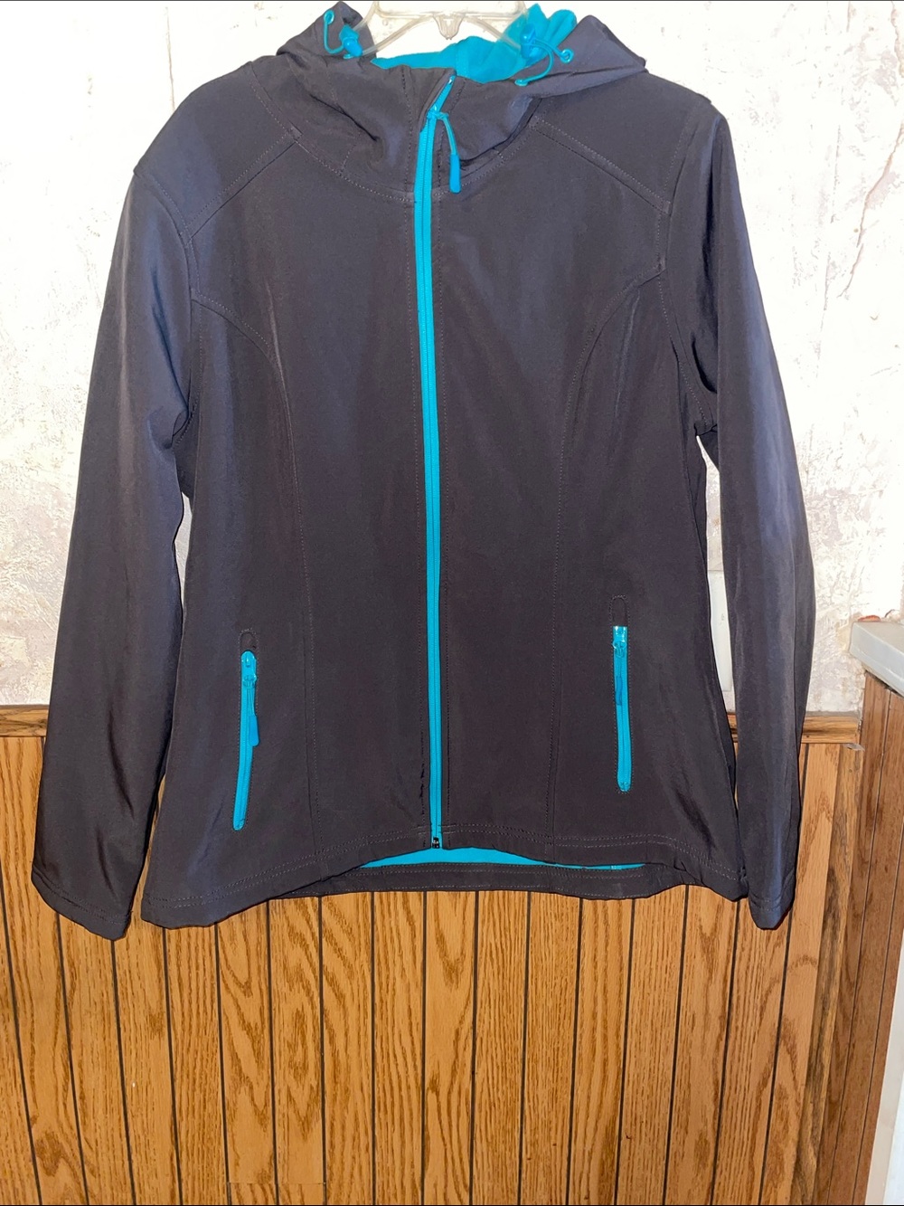 Charcoal gray & teal athletic works fall jacket (L)